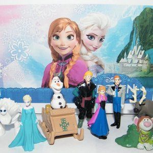 Disney Frozen Toy Figure Set of 12 - Sled, Trolls Etc Bonus Tattoo